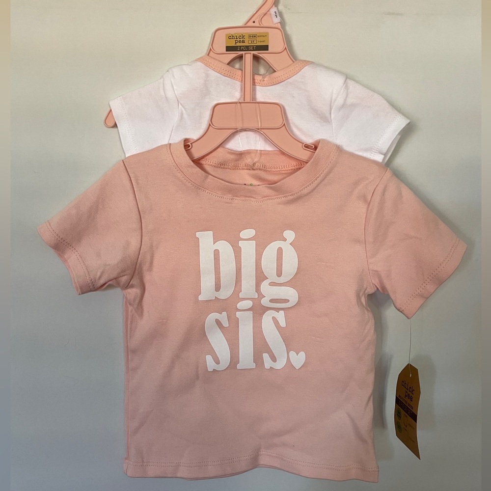 NWT 3T Chick Pea, Big Sis / Little Sis matching shirt 3T / bodysuit Size 0-6M